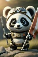 schattig weinig panda dier Holding vlag gemaakt door generatief ai technologie foto