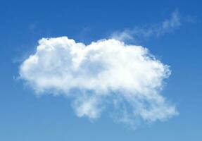 single wolk geïsoleerd over- blauw lucht achtergrond. wit pluizig wolk foto, mooi wolk vorm geven aan. klimaat concept foto