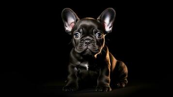 Frans bulldog puppy portret zwart achtergrond. silhouet concept foto