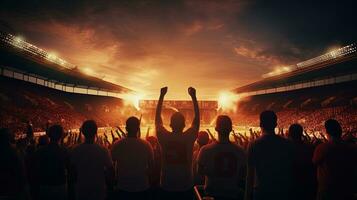 fans Bij een stadion voor een Amerikaans voetbal of voetbal wedstrijd. silhouet concept foto
