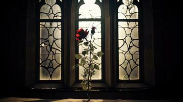 een bloem silhouet voordat een kerk venster foto
