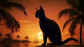 Egyptische kat silhouet tegen tropisch instelling foto