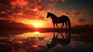 zonsondergang paard silhouet foto