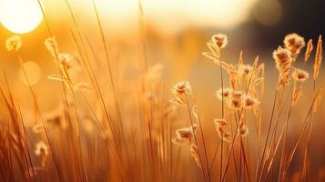 zacht focus silhouet van een met gras begroeid bloem in een wazig staat foto