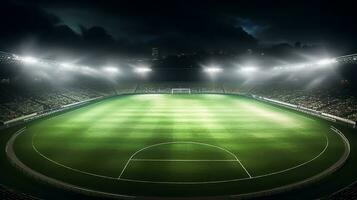 voetbal stadion Bij nacht met helder lichten foto