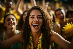 braziliaans strand voetbal fans vieren een zege foto