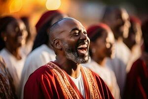 koor van christen Evangelie zangers loven heer Jezus Christus foto