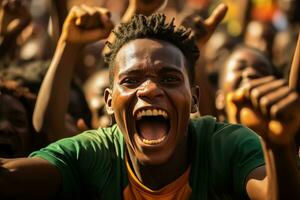 malian Amerikaans voetbal fans vieren een zege foto