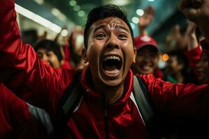 Indonesisch Amerikaans voetbal fans vieren een zege foto