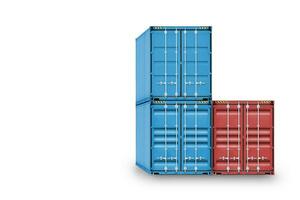 containers geïsoleerd Aan wit achtergrond, stack van kleurrijk containers doos met kopiëren ruimte, logistiek importeren exporteren goederen van vracht vervoerder en vervoer industrie concept foto