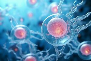 menselijk cel of embryonaal stam cel microscoop achtergrond, medisch wetenschap achtergrond foto