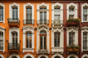 kleurrijk ramen van een typisch huis in de stad, ai generatief foto