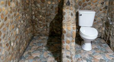 toilet of toilet in wijnoogst stijl gemaakt met mooi bruin steen muur. foto