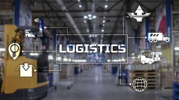 logistiek transportconcept op wazige supermarktachtergrond foto