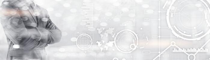 websitebanner, investeringsdashboard. diagram grafiek aandelenhandel transparante zakelijke achtergrond. foto