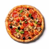 pizza die op witte achtergrond wordt geïsoleerd foto