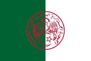 vlag en jas van armen van de Algerijns mensen democratisch republiek of Algerijns nationaal vlag. Arabisch land. noorden Afrikaanse land foto