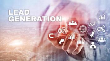 lead generatie analyse zakelijke onderzoeksinteresse concept. marketingstrategie financiële technologie. foto