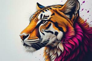 tijger hoofd met kleurrijk achtergrond. ai generatief foto