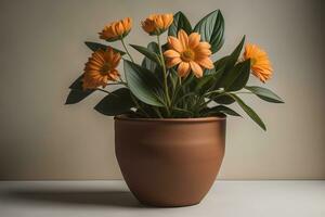 bloemen in een pot Aan een solide kleur achtergrond. ai generatief foto