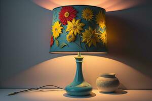 een decoratief en kleurrijk lamp Aan een solide kleur achtergrond. ai generatief foto