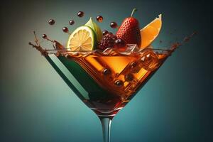 cocktail in een glas Aan een solide kleur achtergrond. ai generatief foto