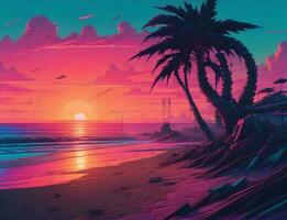 strand landschap met zonsondergang visie, generatief ai foto