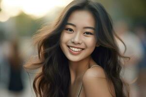 mooi jong Aziatisch vrouw glimlach foto