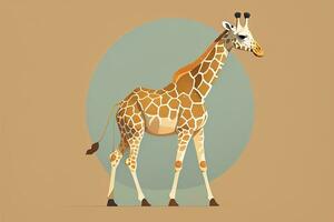 giraffe geïsoleerd Aan oranje achtergrond. tekenfilm stijl. vector illustratie. ai generatief foto