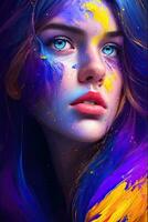 portret van een mooi jong vrouw met creatief bedenken en kleurrijk haar. foto