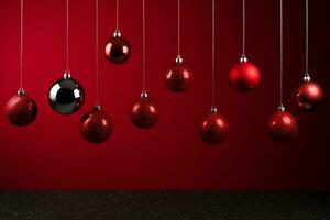 Kerstmis ballen Aan een rood achtergrond. ai gegenereerd foto