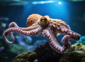 Octopus zwemmen in de oceaan. generatief ai. foto