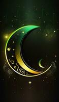 3d geven realistisch Ramadan maan sterren Aan donker achtergrond, ai generatief foto