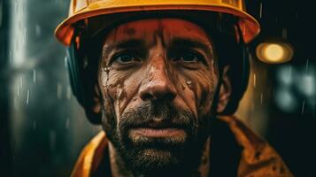 portret van een brandweerman in een beschermend helm generatief ai, ai gegenereerd foto