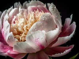 bloemblaadjes omhoog dichtbij - een verbijsterend schot van een roze en wit pioen - ai gegenereerd foto