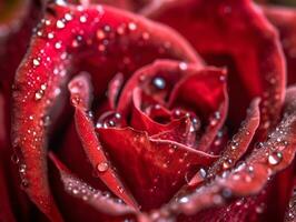 de delicaat structuur van een rood roos - een macro fotografie studie - ai gegenereerd foto