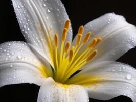 wit lelie met levendig geel meeldraad in macro fotografie - ai gegenereerd foto