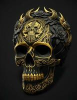 zwart en goud schedel, met een kroon van doornen en rozen Aan de top - generatief ai foto