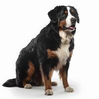 ai generatief bernese berg hond ras hond geïsoleerd Aan een helder wit achtergrond foto