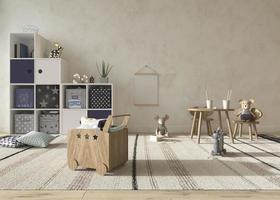 kinderkamer interieur Scandinavische stijl met mock up op muur achtergrond 3D-rendering illustratie foto