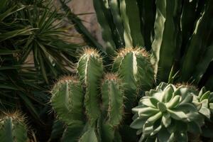 een dichtbij omhoog van een groen cactus fabriek ai gegenereerd foto