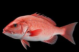 single noordelijk rood snapper vis Aan een zwart achtergrond ai gegenereerd foto