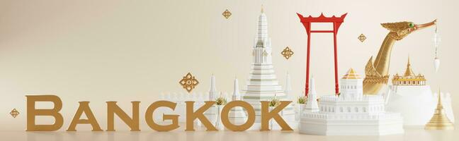 3d renderen illustratie achtergrond de iconisch van Thailand reizen concept de meest mooi plaatsen naar bezoek in Thailand in 3d illustratie, Thais architectuur en traditie erfenis. foto