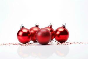 ai generatief. rood Kerstmis ballen met decoratie foto