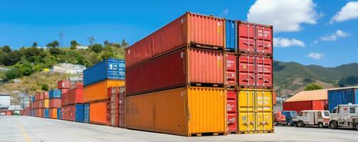 opgestapeld lading containers - ai generatief foto