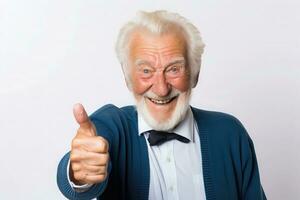 gelukkig ouderen Mens met duimen omhoog - ai generatief foto