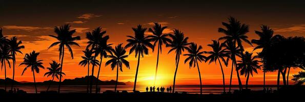 palm bomen Aan de strand Bij zonsondergang - ai generatief foto