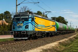 cer lading houden. Internationale trein vervoer. lading vracht wagon Bij trein station. globaal vervoer en Verzenden. foto