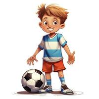 weinig jongen met een voetbal bal Aan een wit achtergrond foto