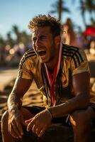 verdrietig Egyptische strand voetbal fans foto